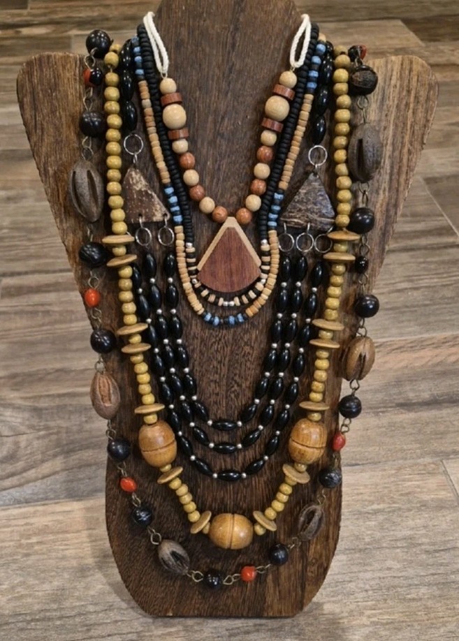 Vintage Wood & Mixed Metal Beaded Necklaces, Set of 6