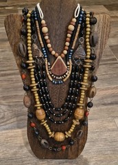 Vintage Wood & Mixed Metal Beaded Necklaces, Set of 6