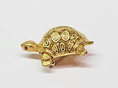 THE CUTEST Detailed 19k Gold 29x19mm Ruby Eyes Tortoise Turtle Pin Brooch