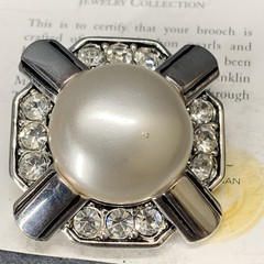 vintage Franklin Mint Jackie Kennedy Faux Pearl Rhinestone Brooch Pin COA