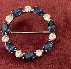 Vtg Krementz 14k Gold Overlay Brooch Fashion Sapphire Color Stones Pin | J813