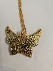 Vintage 1999 PS CO Pavé Rhinestone Butterfly Gold Wash Pendant 90s Y2K