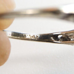 Antique Three Diamond Engagement 14K White Gold Ring Size 7.25 UK-O EGL USA Deco