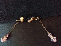 Vintage Goldtone Chain w/Pink Crystals & Rhinestones Dangle Screw Back Earring