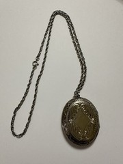 Vintage Locket Double Sided Silver Tone Necklace Large #004 Engraving