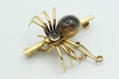 QUALITY ANTIQUE ENGLISH 15K GOLD CABOCHON CITRINE SPIDER BROOCH c1900
