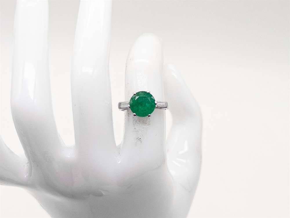 Vintage 1940s $10,000 3.50ct Round Colombian Emerald Diamond Platinum Ring