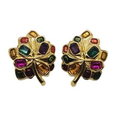 Joan Rivers Leaf Earrings Pierced Crystal Multicolored Gold tone Vintage 1.25 in
