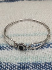 Vintage Jezlaine 925 Sterling Silver & Onxy Bangle Bracelet, 15g
