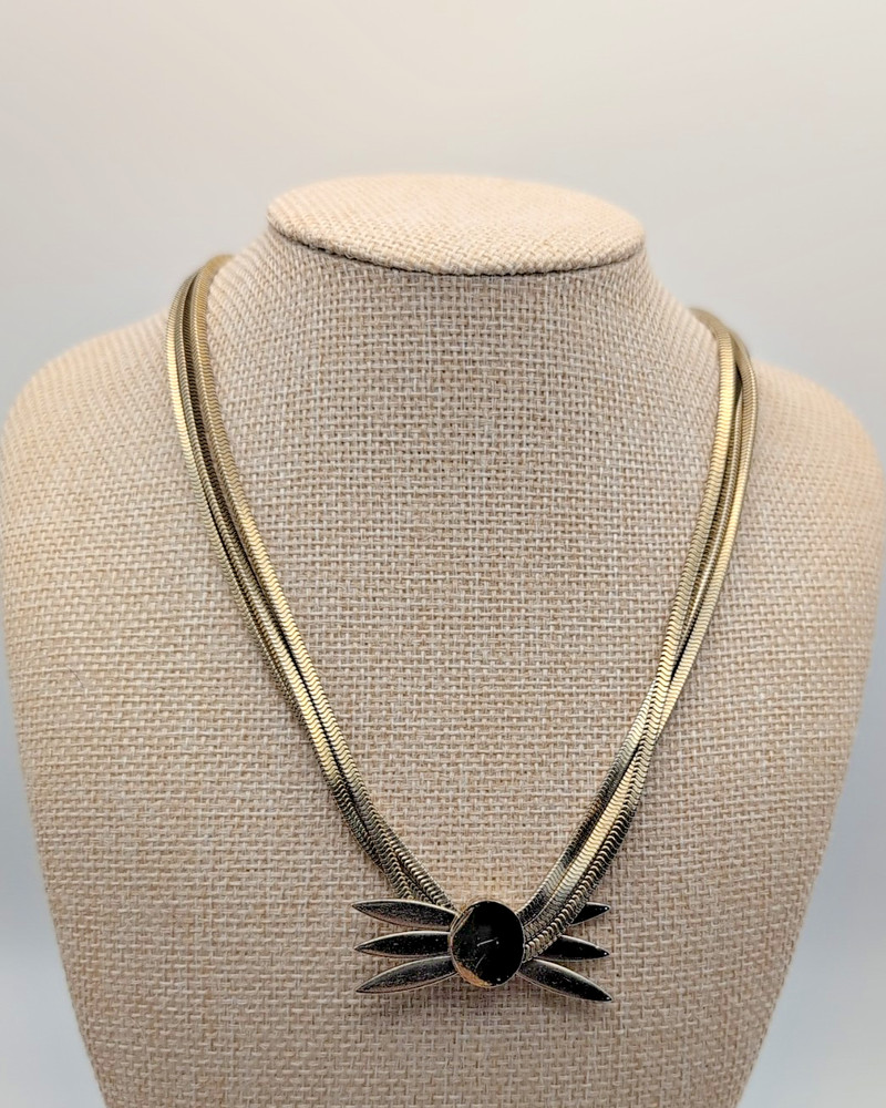 Vintage Monet Priscilla 3 Strand Gold Tone Necklace “Slider” Bow Bolo 17 inches