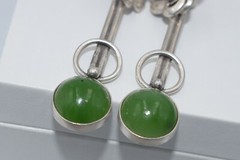Soviet VTG old Ukraine earrings Sterling SILVER 925 stone green nephritis
