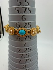 Vintage Bracelet Victorian Slide Charm Blue Bead Goldtone 6.5 inches