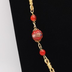 Rare Venetian Wedding Cake Bead Necklace Red Murano Glass Vintage 33in