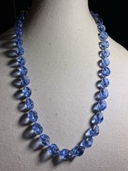 RARE ART DECO CZECH PRESSED GLASS BEAD NECKLACE C.1920 26” BLUE SWIRL