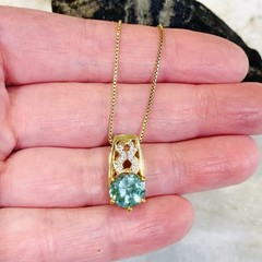 Aquamarine & Diamond Necklace 0.45ct Blue/Green Enhance Gold on 925 C^A 18″ RARE