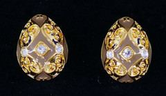 JOAN RiVERS NUDE ENAMEL CRYSTAL FABERGE EGG GOLD DOME STUD BUTTON EARRiNGS