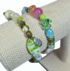 Vintage Cookie Lee Art Glass Beaded Bracelets set of 2 Designer Jewelry Signed