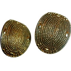 Lanvin Vintage Gold Tone Textured Stippled Oval Domed Clip On Earrings France