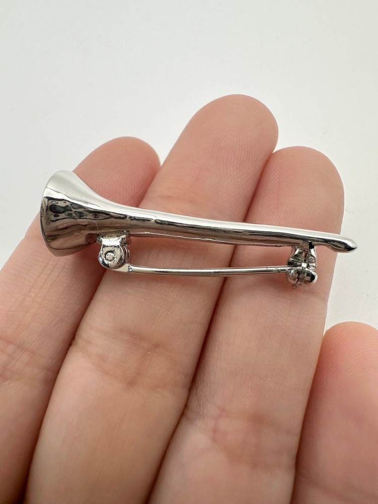 Vintage sterling silver hunting horn brooch pin