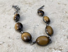 🐯🖤 ✨VINTAGE STERLING SILVER TIGER’S EYE OBSIDIAN Toggle Bracelet Set LOT ✨🖤🐯