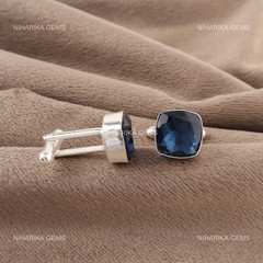London Blue Topaz Gemstone Birthday Anniversary Cufflinks 925 Sterling Silver