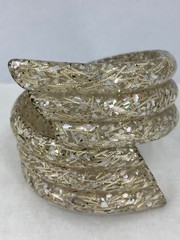 Vintage Lucite Confetti Bracelet Gold White Wide Bypass Clamper