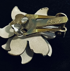Vintage Coro Caramel Enamel Flower Clip On Earrings Gold Tone 1950s Signed