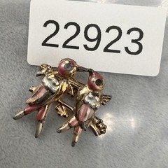 Vintage Brooch Pink Love Birds Gold Tone Enamel Lightweight