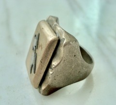 HEAVY 1940’s Vintage “K” MONOGRAM Initial Nickel-Plated Brass BIKER RING Size 9