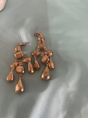 Modern Gold Tone Topaz Glass Rhinestone Fringe Necklace W/Matching Chand Earring