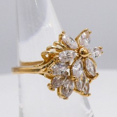 Vintage Yellow Gold Plated Marquis Spray Coctail Sz 6 Womens Statement Ring