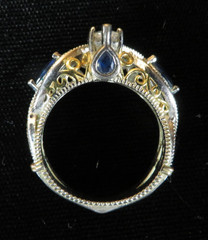 Art Deco Sze 8.75 Lab-Created Diamond Blue Sapphire Engagement Silver Gold Ring