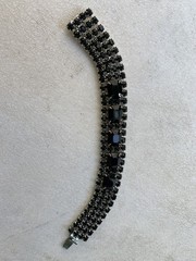 Estate Vintage 1960s Rare Wide Black Jet Rhinestone Vintage Bracelet