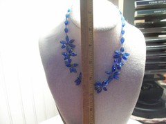 Vintage flower necklace brass wired blue glass petals prong set centers GERMANY