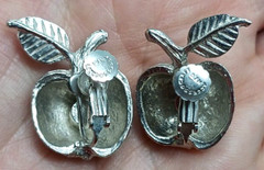 Apple Earrings Clip On Screw Back Accessocraft N.Y.C. SilverTone Teacher #J3-W
