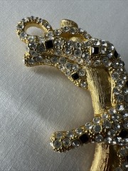 Vintage Rhinestone Leopard Big Cat Green Eyes Gold Tone Grannycore Brooch Pin