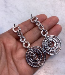 Vintage JJJ Signed Circle Sterling Silver CZ Champagne Drop Dangle Earrings