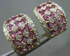 WIDE 2.90CTW PINK SAPPHIRE DIAMOND 18KT WHITE & YELLOW GOLD EARRINGS #21752