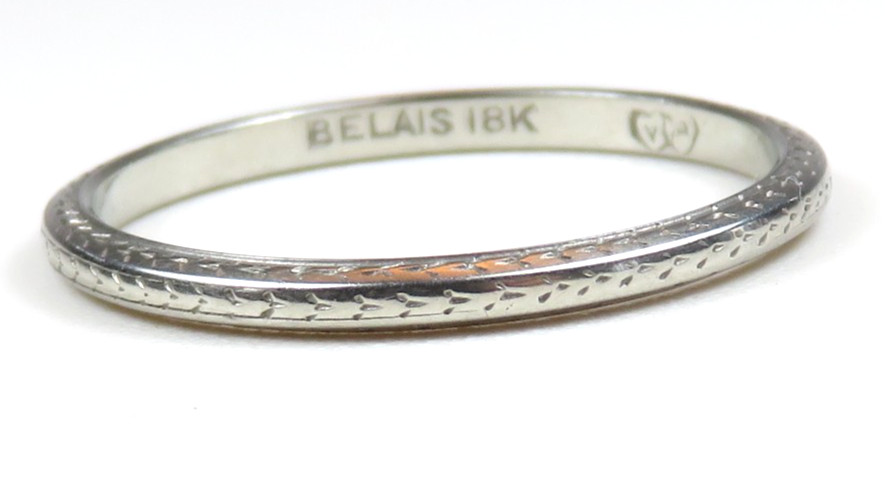 Antique Art Deco Unisex 1920’s Belais Wedding Band 18KW Ring Sz 9.25 UK-S 1.94MM