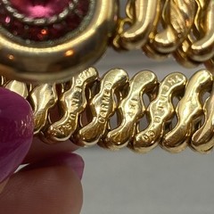 Carmen Gold Filled Sweetheart Bracelet Pink Rhinestones Retro DFB Co USA