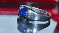 10k w/gold sz 10 ring 2.19c blue star lab created sapphire natural diamond 5.85g