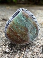 Green Brown Jasper Ring 6.5 Sterling Silver Twisted Rope Boho Southwestern