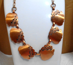 16 inch Vintage Solid Copper Renoir Triple Leaf Panels Necklace 1″ 31.6 grams