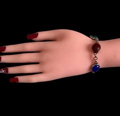 VTG Symmetalic Sterling 1/20th 14K Gold Scarab Gemstone Bracelet 6.75in
