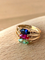 14K GOLD EMERALD GREEN,RUBY RED,SAPPHIRE BLUE CZ CUBIC ZIRCONIA WIDE BAND RING