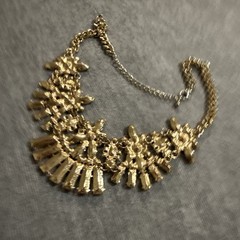 VTG Goldtone Faux Citrine Rhinestone Scoop Bib Necklace Chain Statement