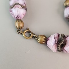 Vintage Art Deco Slag Glass Beaded Necklace Czech Purple Pinched Gold Tone 18″