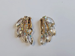 Juliana Crystal Earrings Rhinestone Aurora Borealis Climber Clip On MCM Vintage