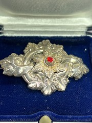 Antique Austrian Victorian Brooch Sterling Silver and and Ruby Stone