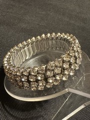 Airflex Silver-tone Expandable White Rhinestone Bracelet, Made In the USA